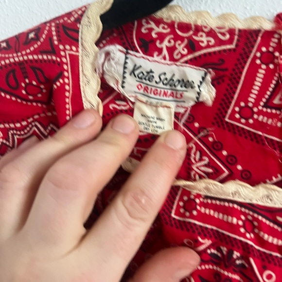 Vintage 1960s Kate Schorer Red Bandana Americana Print Dress - Picture 4 of 6
